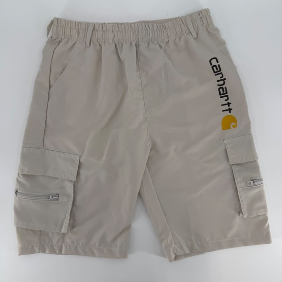Carhartt Other - Carhartt Mens Cargo Shorts Tan Beige Elastic Waist Logo Polyester Size Large